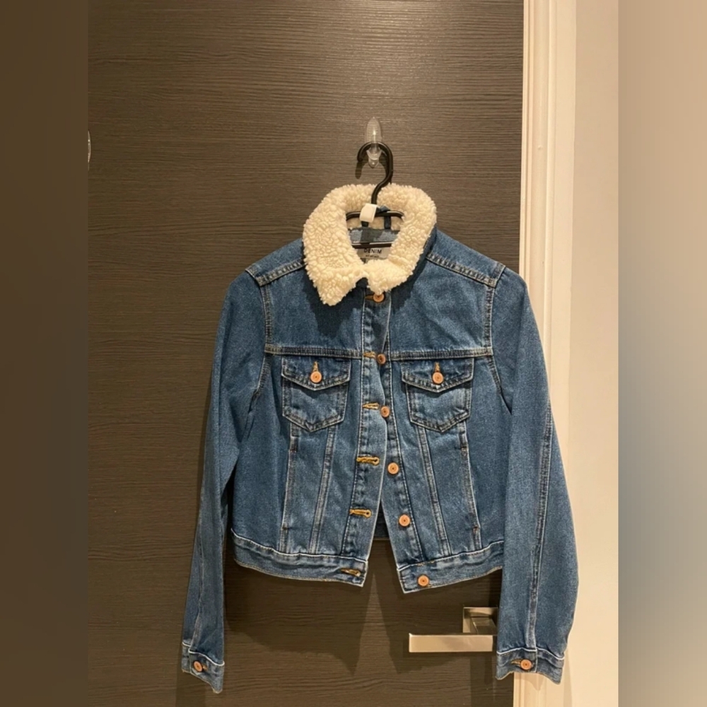 New Look Blue Denim Jacket with Tan Accents